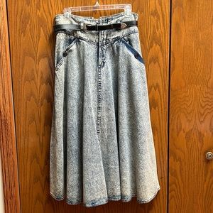 Vintage Denim A-Line Skirt w/ Pockets & Belt Size 16